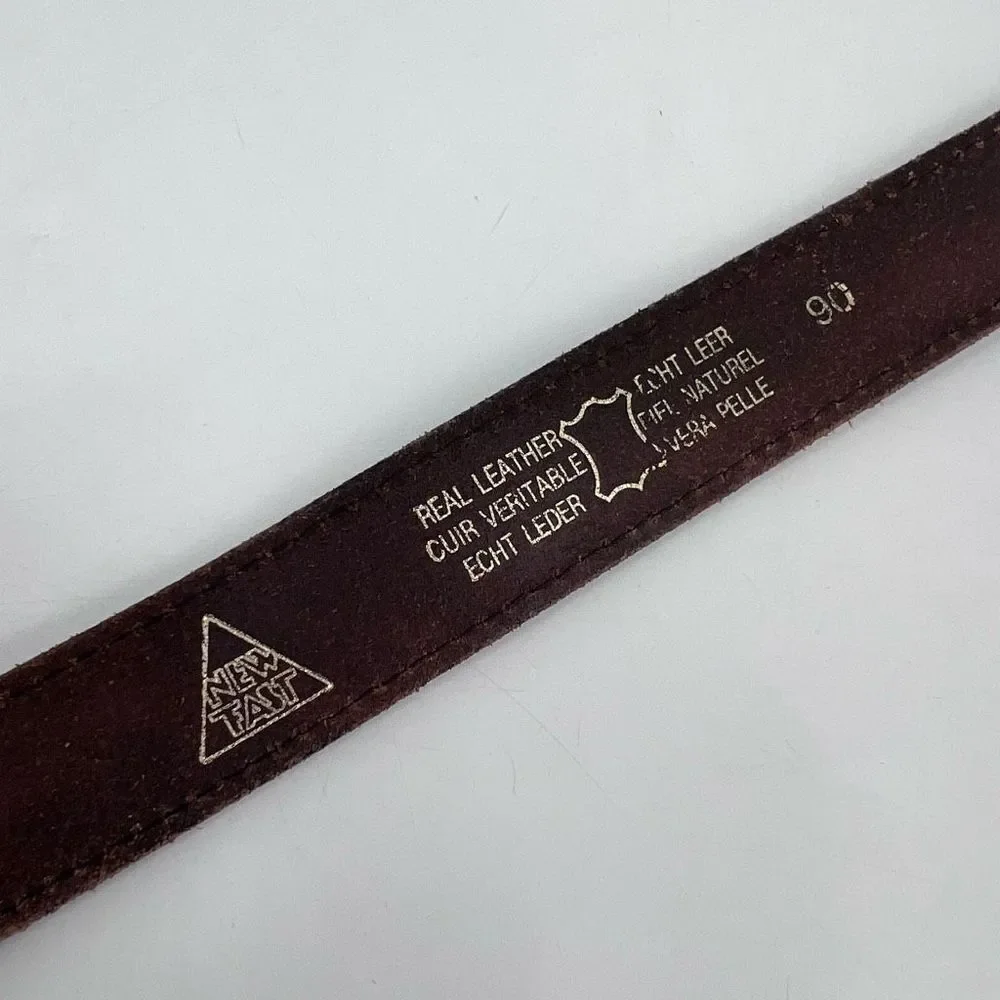 Vintage Women's Real Leather Stitch Point Adjustable Buckle Belt‎ Brown One Size